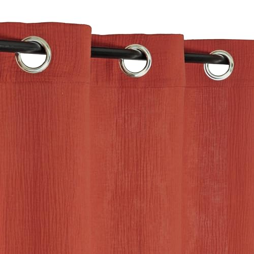 Atout Ciel Double Cotton Gauze Curtain with Eyelets 130 x 240 cm Ready to Hang Terracotta