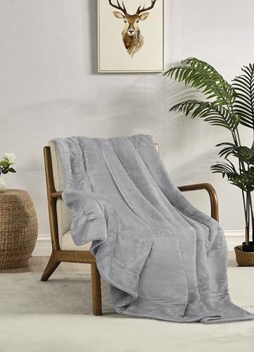 Miracle Home. Fleece Blanket Reversible Microfiber Pyrite Flannel Velour and Sherpa 260GSM-180GSM, Soft, Warm and Lightweight, Machine Washable, 220 X 240, Grey