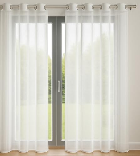 Set of 2 Plain Curtains with 8 Eyelets 140 x 240 cm White Bright and Decorative Protects from Outdoors
