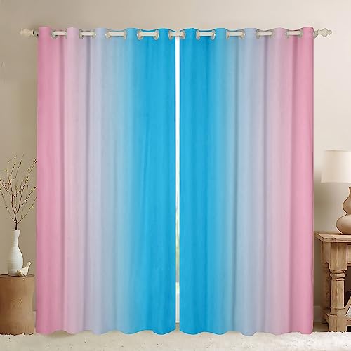 jejeloiu Blue Curtains for Bedroom Living Room for Kids Ombre Pink Blackout Curtains (2 Panels, 52 x 96 Inch) Gradient Style Darkening Drapes Decor Abstract Art Window Treatments