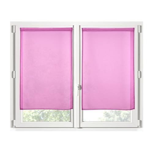 STOF - Pair of Half Curtains - Size 70 x 200 cm - 100% Polyester - Fuchsia Colour - Monna Model - Glazing - Privacy and Transparency - Plain