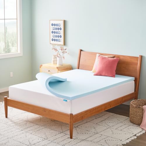 Linenspa 2 Inch Memory Foam Mattress Topper, Gel Infused Queen Mattress Topper, CertiPUR-US Certified Blue