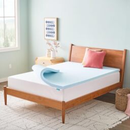 Linenspa 2 Inch Memory Foam Mattress Topper, Gel Infused Queen Mattress Topper, CertiPUR-US Certified Blue