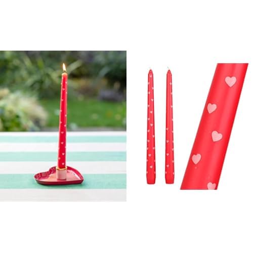 Enamel Heart Candle Holder & Heart Taper Dinner Candles Valentines Bundle