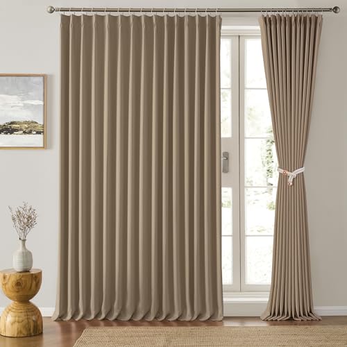 Extra Wide Pinch Pleated Blackout Living Room Bedroom Curtains, Triple Weave Thermal Insulated Window Treatment Light Blocking Panels for Patio/Hall/Porch (Cappuccino, W100 x L105, Set of 2)