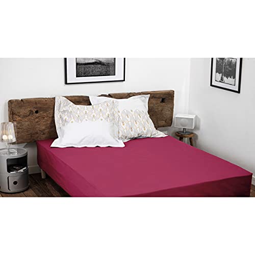 100% Cotton Fitted Sheet – 57 Thread Count – Size 140 x 190 cm – Fuchsia – 30 cm Deep Weave – Soft, Breathable, Washable