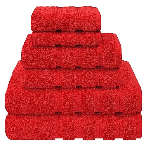 American Soft Linen Luxury 6 Piece Towel Set, 2 Bath Towels 2 Hand Towels 2 Washcloths, 100% Turkish Cotton Towels for Bathroom, Red Towel Sets