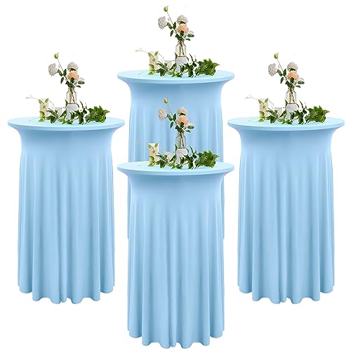 Nobed HHT 4 Pack Baby Blue Round High Top Highboy Table Cloth 32inch??43inch Wrinkle Free Stretch Spandex Cocktail Tablecloths Table Covers for Cocktail Party Wedding Banquet Baby Shower Birthday