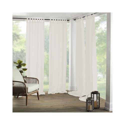 Elrene Home Fashions Matine Solid Tab-Top Indoor/Outdoor Curtain Panel, 52 inches X 95 inches, Ivory