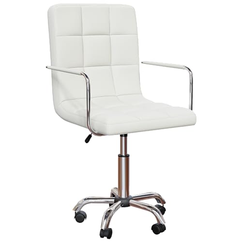 Vida Designs Calbo Office Chair Adjustable Height, Leather desk chair, With Arms and Wheels (White, UKFR Certified)