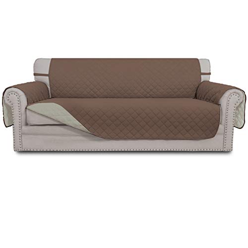 Easy-Going Sofa Slipcover Reversible Oversized Sofa Cover Water Resistant Couch Cover with Foam Sticks Elastic Straps Furniture Protector for Pets Dog (Oversized Sofa, Brown/Beige)
