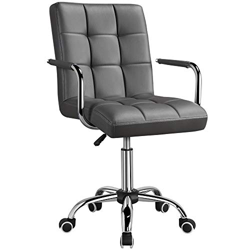 Yaheetech Adjustable Home Office Chair Leather Computer Desk Chair Gray