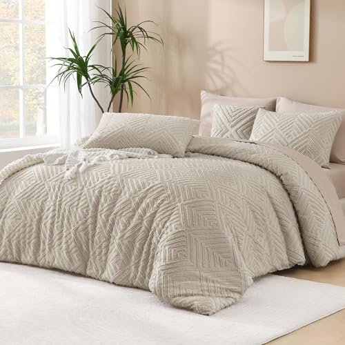 Andency Oversized King Comforter 128''x120'', 3 Pieces Oatmeal Boho Bedding Set & Collections, All Season Soft Farmhouse Tufted Fluffy Bed Set (1 Comforter, 2 Pillowcases)
