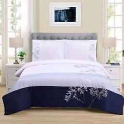 Superior 100% Cotton Duvet Cover Set, Soft Embroidered 3-Piece Reversible Duvet Set, Includes 1 Duvet Cover with Button Closure, 2 Pillow Shams, Sydney Collection, King/California King Size, Blue