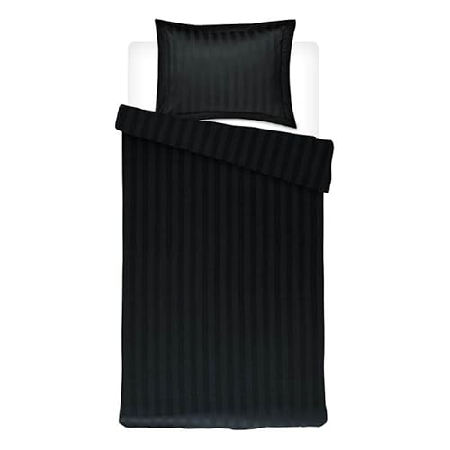 Papillon Satin Stripe Duvet Covers Black, Cotton, 140 x 200/220 cm