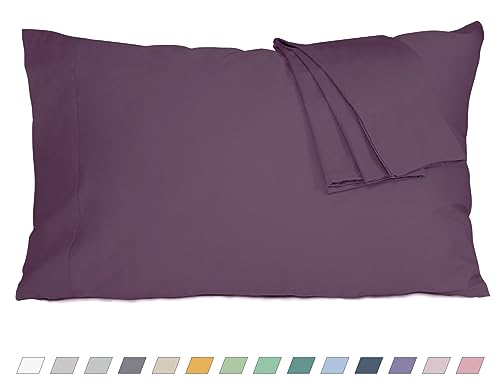 HOMTEC Pillow Cases, King Size Cotton Percale Weave Pillowcases, Pre-Shrunk Breathable and Hypoallergenic Pillowcases, Set of 2 (2 Piece King 20 Inch x 40 Inch, Dark Purple)