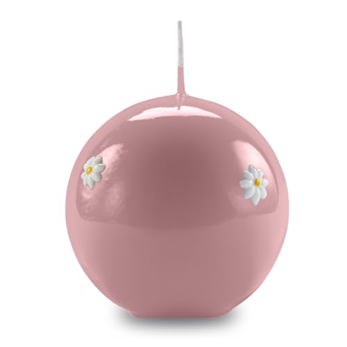 Cereria Di Giorgio - Sphere Candle Decorated with Daisies - Powder Pink Colour - Diameter 10 cm - Burning time 49 Hours - with Gift Bag - Spring Collection - Handmade