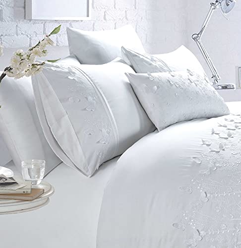 Rapport Home Luxury Embroidered Papillon White Superking Duvet Cover Set