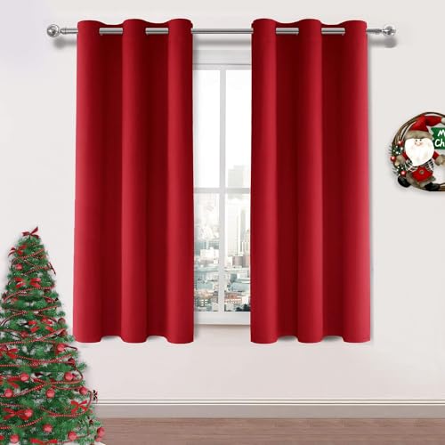 DWCN Red Room Darkening Curtains - 45 Inch Long, Short for Small Windows, Living Room - W38 x L45 Inch, 1 Pair