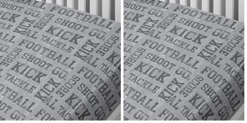 Bedlam - Football - Childrens Fitted Sheet - Single Bed Size - Grey & Yellow Bedding (Pack of 2)