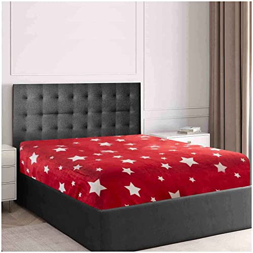 GC GAVENO CAVAILIA Premium Teddy Fleece Star Duvet Cover, Fluffy Fitted Sheet Soft Warm & Cosy Quilt Bedding Set, Linen, Red, King
