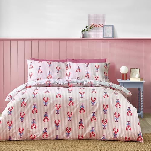 Sassy B Lobster Stripe Reversible King Duvet Cover Set with Pillowcases Pink/Blue