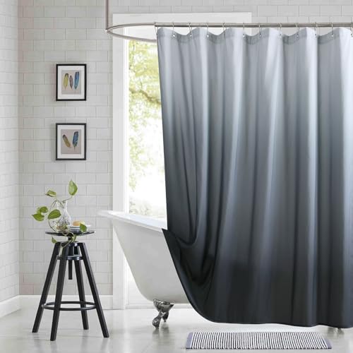 "BESTRIPES Extra Wide Fabric Shower Curtain, Grey Ombre Waterproof Around Shower Curtains for Bathroom, Microfiber Cloth Wide Bath Curtains, 108"" W x 72"" H"