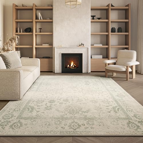 SAFAVIEH Distressed Rug for Living Room, Dining Room, Bedroom - Adirondack Collection, Short Pile, in Ivory and Sage, 244 x 244 cm