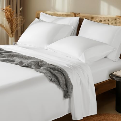 "LBRO2M 1000 Thread Count 100% Egyptian Cotton Sheets Set 6 Piece Sets California King Bed Sheet Deep Pocket Sheet Set 16"" Soft Comfortable All Season (California King, White)"