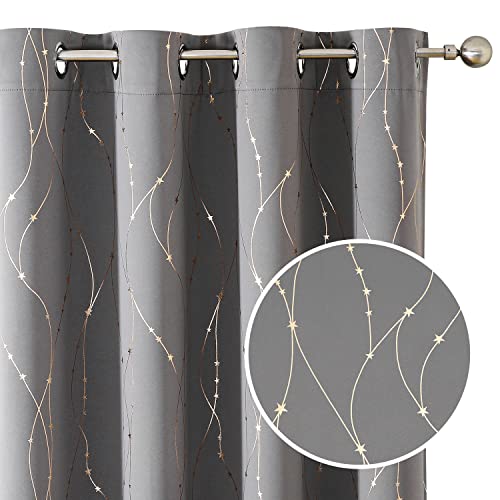 SMILE WEAVER Light Gray Blackout Curtains for Living Room 72 Inch Long 2 Panels,Room Darkening Curtains with Printed Design Noise Reducing Thermal Insulated Bedroom Grommet Window Drapes