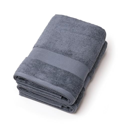 Pure Cotton 1-Piece Bath Towel in Combed Cotton 570 g/m² – Oeko-TEX Certified – Washable at 40°C – Absorbent Bath Mat 100 x 150 cm – Blue Grey