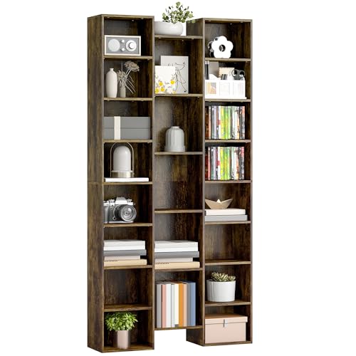 HOMCOM 21 Cube Tall Bookcase, Modern Cube Book Shelf with 10 Adjustable Shelves, Freestanding Multifunctional Storage Unit for Living Room, Home Office, Bedroom, 181 x 89.5W cm, Rustic Brown