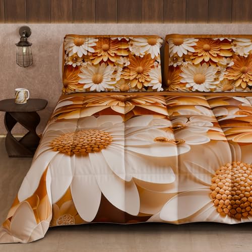 PETTI Artigiani Italiani - Winter Quilt, Winter Duvet, Double Sided Quilt, Solid Colour and Digital Floral Print 05 2, 100% Microfibre, Made in Italy