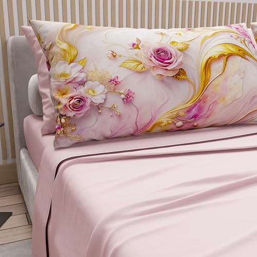 PETTI Artigiani Italiani - Cotton Sheets with Pillowcases in Digital Print, Double Bed Sheet, Floral 6 Light Powder, 100% Made in Italy