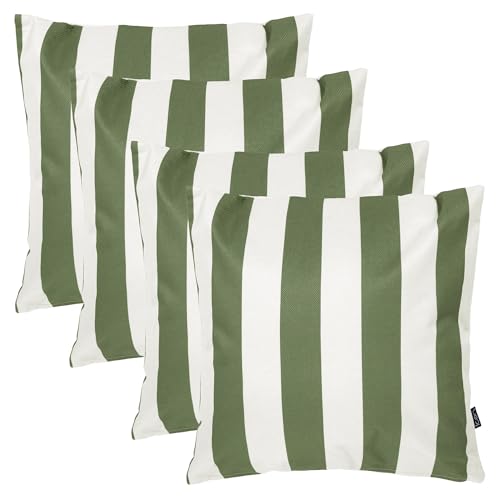 icon Indoor Outdoor Cushions Filled, Stripe Collection, Olive Green, Set of 4, 43cm x 43cm, Water Resistant, Yellow Outdoor Cushions for Garden Furniture, Lounge, Garden, Patio