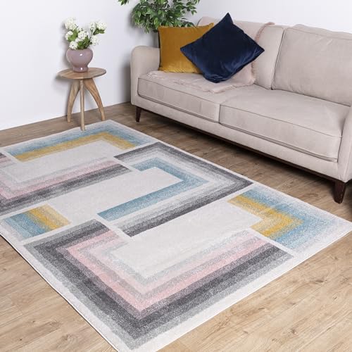 Asiatic Edits Low Pile Geometric Pastel Multi Indoor Rug for Living room, Bedroom, Conservatory, Hallway, Large Area, Easy to Clean, Area Rugs - Non Shedding 200x290cm