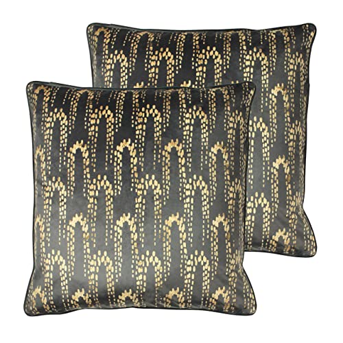 furn. Wisteria Feather Filled Cushions Twin Pack, Charcoal, 50 x 50cm