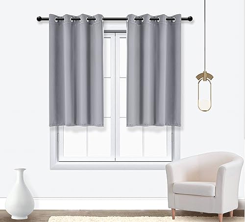 PI Blackout Bedroom Curtains,Thermal Insulated Ring Top Window Treatment,Room Darkening Drapes for Living Room/Bedroom/Kitchen 1 Panel (Light Grey, W52XL54)