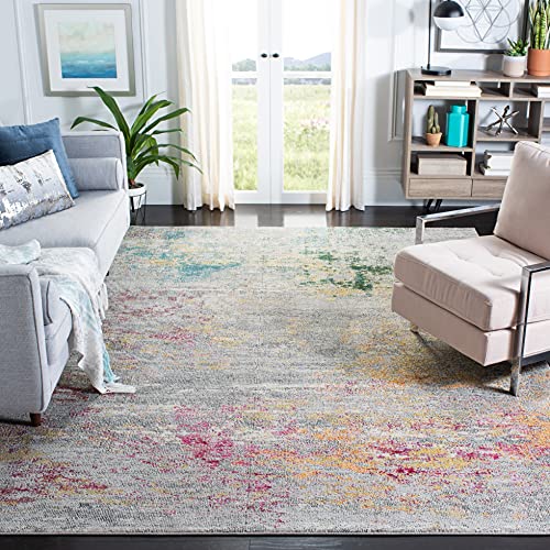 Safavieh Boho Rug for Living Room, Dining Room, Bedroom - Madison Collection, Short Pile, in Grey and Gold, 160 x 160 cm