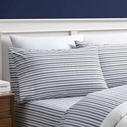 Nautica - Full Sheets, Cotton Percale Bedding Set, Casual Home Decor, Dorm Room Essentials (Coleridge Stripe Charcoal, Full)