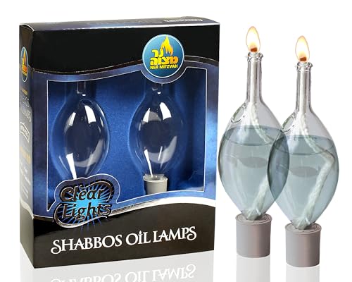 Ner Mitzvah Glass Paraffin Shabbat Candle Holder Cup and Wick ??? Tear Drop Shape, 2 Pack ??? Pretty and Elegant Design ??? Fits Standard Candlesticks - For Paraffin Lamp Oil - No Mess Refill