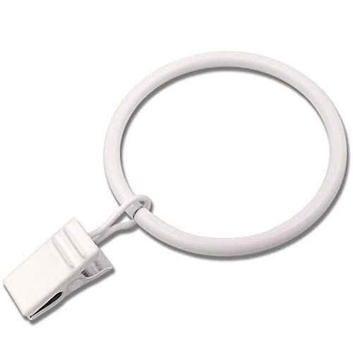 WeeksEight 20 Pack White Curtain Rings with Clips, Curtain Hooks Hangers Clip Rings for Hanging Drapes Bows Hat, Drapery Rings 1.77 in I D, Fits up to 1.5 in Diameter Curtain Rod.