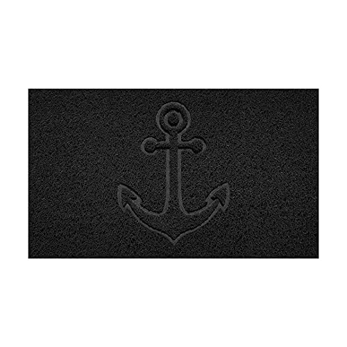 Nicoman Embossed Spaghetti Door Mat Dirt-Trapper Jet-Washable Doormat 70x43cm (Black, ANCHOR Shape) - Use Outdoor ONLY
