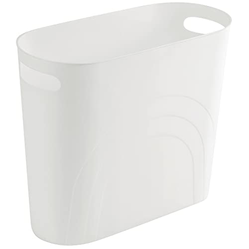 rejomiik Small Trash Can, 3.5 Gallon Slim Garbage Can Plastic Waste Basket with Handles Container Bin for Narrow Spaces Bathroom, Bedroom, Kitchen, Office at Home, White