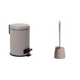 TATAY Stainless Steel Bathroom Waste Bin with Pedal, 3L Capacity, Color Taupe. + Toilet Brush WC-Standard, Polypropylene, Taupe, One Size