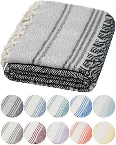 DEMMEX Organic Turkish Cotton Beach Bath Hammam Towel – Quick-Dry, Lightweight, Compact, Sand-Free Beach Towel & Blanket – Luxury Bathroom & Hammam Towel Peshtemal, OEKO-TEX Certified, 180x90cm