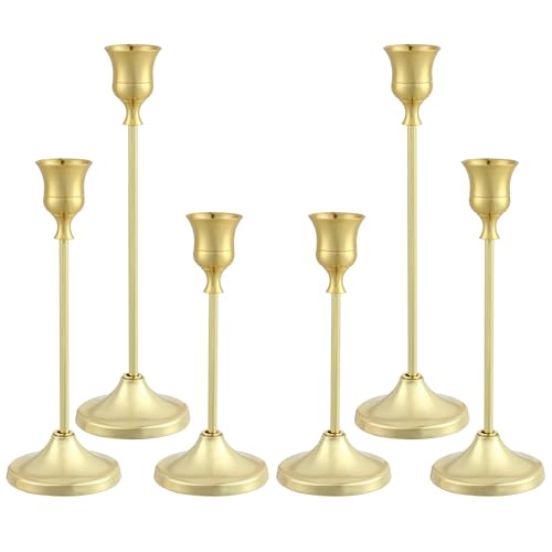 Tunyet Candlestick Holders 10PCS, Metal Taper Candle Holder, Candle Holders for Pillar Candles, Candle Holder for Halloween Decorations (6LSGOLD)