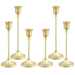 Tunyet Candlestick Holders 10PCS, Metal Taper Candle Holder, Candle Holders for Pillar Candles, Candle Holder for Halloween Decorations (6LSGOLD)