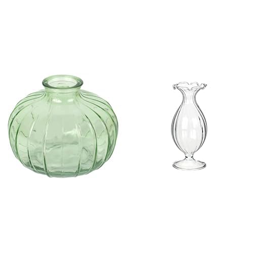 Talking Tables Green Glass Bud Vase for flowers, s & Talking Tables Clear Glass Bud Vase – Decorative G Table Decor Bundle