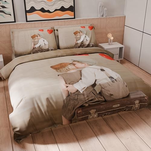 PETTI Artigiani Italiani - Double Duvet Cover Set 240 x 220 cm (2 Pillowcases 63 x 63 cm Included), Microfibre Duvet Cover Set with Digital Kiss Print - Made in Italy